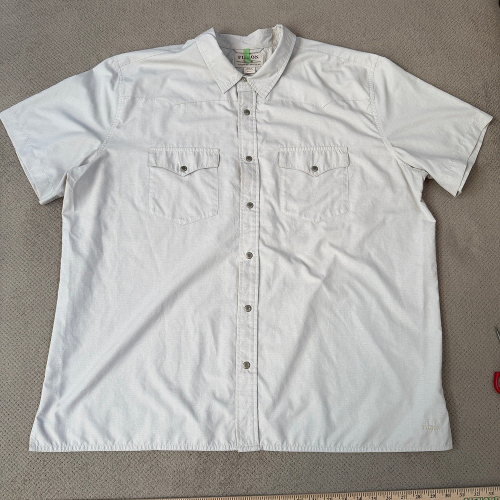 Filson Mens Short Sleeve Western Shirt Off White XXXL Snap Pocket Button Down